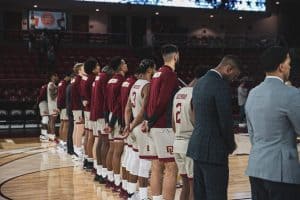 basketball players on court